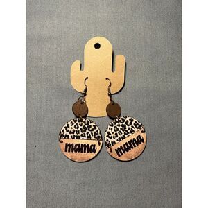 Leopard Print Mom‎ Wooden Earrings